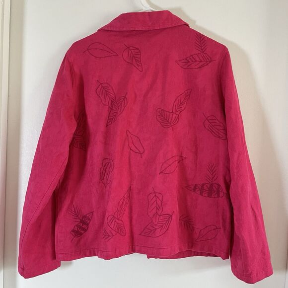 Mirasol Jean Jacket Women's Size Large Button Cotton Embroidered Magenta - Picture 2 of 8